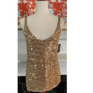 Boston Proper Gold Knit/Sequin Tank Top